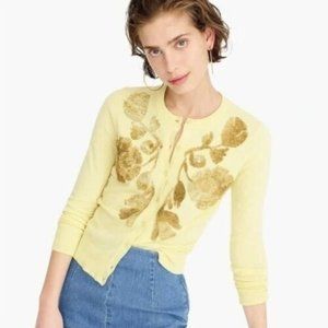 J.Crew Sequin floral embroidered cotton Jackie cardigan sweater